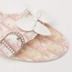 Dior Pink/White Monogram Canvas And Leather Crystal Embellished Open Toe Slides Sandals Size 38 