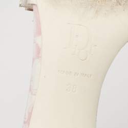 Dior Pink/White Monogram Canvas And Leather Crystal Embellished Open Toe Slides Sandals Size 38 
