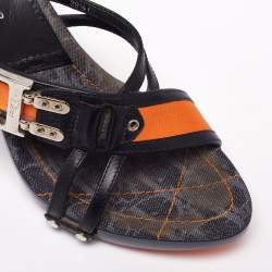 Dior Navy Blue/Orange Leather and Canvas Slide Sandals Size 39.5