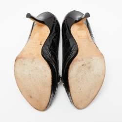 Pre Owned Dior Black Cannage Patent Leather Bow Peep-Toe Pumps Size 37.5