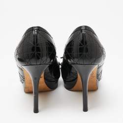 Pre Owned Dior Black Cannage Patent Leather Bow Peep-Toe Pumps Size 37.5