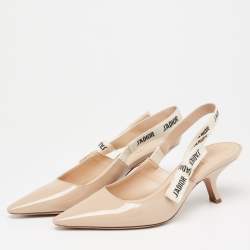 Dior Beige Patent Leather J'adior Slingback Sandals Size 38.5