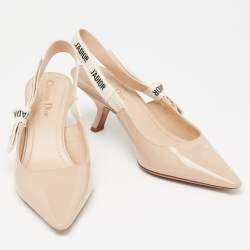 Dior Beige Patent Leather J'adior Slingback Sandals Size 38.5