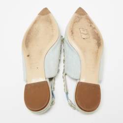 Dior Light Blue Denim Crystal Embellished Slingback Flats Size 36.5 