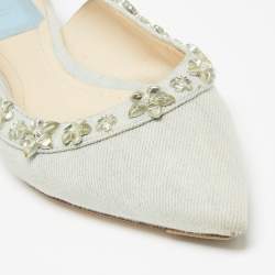 Dior Light Blue Denim Crystal Embellished Slingback Flats Size 36.5 