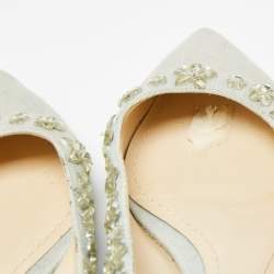 Dior Light Blue Denim Crystal Embellished Slingback Flats Size 36.5 