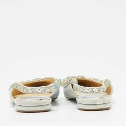 Dior Light Blue Denim Crystal Embellished Slingback Flats Size 36.5 