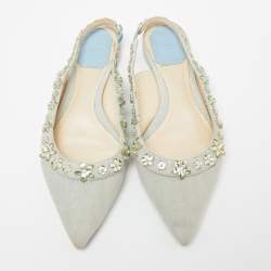 Dior Light Blue Denim Crystal Embellished Slingback Flats Size 36.5 