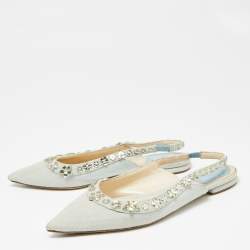 Dior Light Blue Denim Crystal Embellished Slingback Flats Size 36.5 