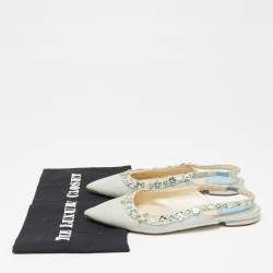 Dior Light Blue Denim Crystal Embellished Slingback Flats Size 36.5 