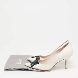 Pre Owned Dior Off-White Leather Embellished Flower and Heart Applique Pumps Size 36.5