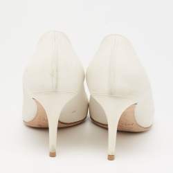 Pre Owned Dior Off-White Leather Embellished Flower and Heart Applique Pumps Size 36.5