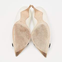 Pre Owned Dior Off-White Leather Embellished Flower and Heart Applique Pumps Size 36.5