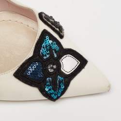Pre Owned Dior Off-White Leather Embellished Flower and Heart Applique Pumps Size 36.5
