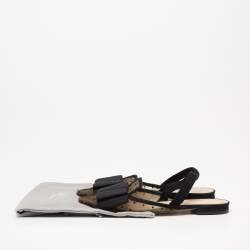 Pre Owned Dior Black Mesh And Suede Trim Polka Dot Bow Slingback Flats Size 36