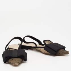 Pre Owned Dior Black Mesh And Suede Trim Polka Dot Bow Slingback Flats Size 36