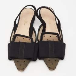 Pre Owned Dior Black Mesh And Suede Trim Polka Dot Bow Slingback Flats Size 36