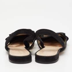 Pre Owned Dior Black Mesh And Suede Trim Polka Dot Bow Slingback Flats Size 36