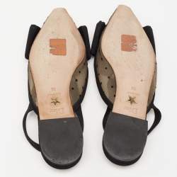 Pre Owned Dior Black Mesh And Suede Trim Polka Dot Bow Slingback Flats Size 36