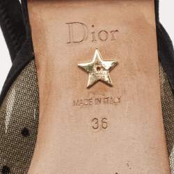 Pre Owned Dior Black Mesh And Suede Trim Polka Dot Bow Slingback Flats Size 36