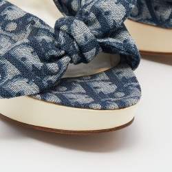 Pre Owned Dior Blue/White Oblique Canvas And Patent Leather Knotted Platform Sandals Size 38.5
