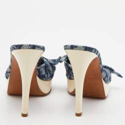 Pre Owned Dior Blue/White Oblique Canvas And Patent Leather Knotted Platform Sandals Size 38.5