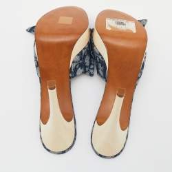 Pre Owned Dior Blue/White Oblique Canvas And Patent Leather Knotted Platform Sandals Size 38.5