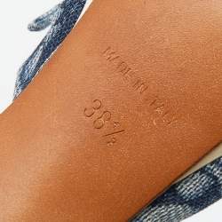 Pre Owned Dior Blue/White Oblique Canvas And Patent Leather Knotted Platform Sandals Size 38.5