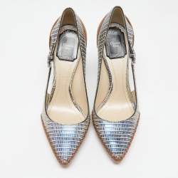 Dior Tricolor Lizard Embossed Leather Dior Native Cut Out Pointed Toe Pumps Size 37.5