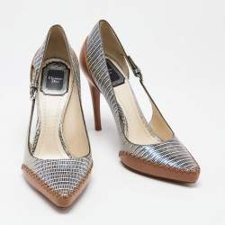 Dior Tricolor Lizard Embossed Leather Dior Native Cut Out Pointed Toe Pumps Size 37.5