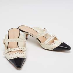 مملوكة مسبقًا حذاء سلايد ديور سبيكتاديور جلد أبيض/أسود مقاس 38