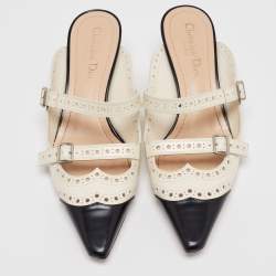 مملوكة مسبقًا حذاء سلايد ديور سبيكتاديور جلد أبيض/أسود مقاس 38