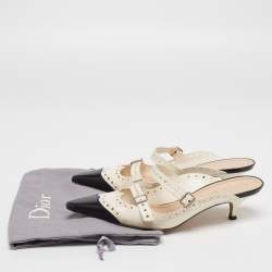 مملوكة مسبقًا حذاء سلايد ديور سبيكتاديور جلد أبيض/أسود مقاس 38