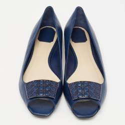 Dior Blue Leather Cannage Plaque Peep-Toe Ballet Flats Size 41.5