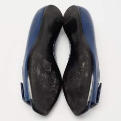Dior Blue Leather Cannage Plaque Peep-Toe Ballet Flats Size 41.5