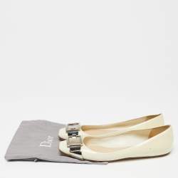 Pre Owned Dior Cream Patent Leather Metal Buckle Ballet Flats Size 41.5