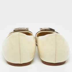 Pre Owned Dior Cream Patent Leather Metal Buckle Ballet Flats Size 41.5