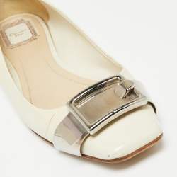 Pre Owned Dior Cream Patent Leather Metal Buckle Ballet Flats Size 41.5