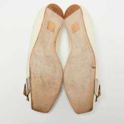 Pre Owned Dior Cream Patent Leather Metal Buckle Ballet Flats Size 41.5