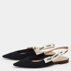 Dior Black Technical Fabric J'adior Pointed Toe Flat Slingback Sandals Size 40