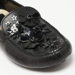 Dior Black Leather Floral Embellished Leather  Loafers Size 39 