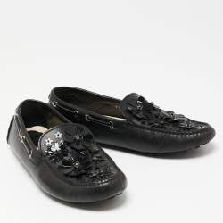 Dior Black Leather Floral Embellished Leather  Loafers Size 39 