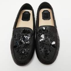 Dior Black Leather Floral Embellished Leather  Loafers Size 39 