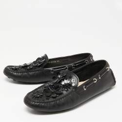 Dior Black Leather Floral Embellished Leather  Loafers Size 39 