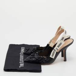 Pre Owned Dior Black Leather Applique Flowers J'Adior Pointed Toe Slingback Sandals Size 37