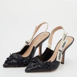 Pre Owned Dior Black Leather Applique Flowers J'Adior Pointed Toe Slingback Sandals Size 37