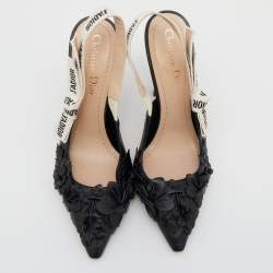 Pre Owned Dior Black Leather Applique Flowers J'Adior Pointed Toe Slingback Sandals Size 37