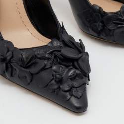 Pre Owned Dior Black Leather Applique Flowers J'Adior Pointed Toe Slingback Sandals Size 37