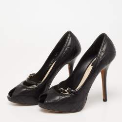 Pre Owned Dior Black Cannage Leather Peep Toe Pumps Size 36.5