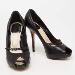 Pre Owned Dior Black Cannage Leather Peep Toe Pumps Size 36.5